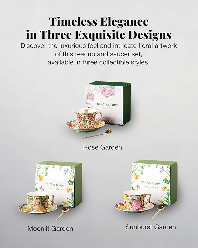 Exquisite Bone China Tea Cups and Saucer Set – Elegant Porcelain Tea Cups, Beautifully Detailed for Tea Lovers, Gift-Ready for Christmas, Hostess, Holiday Gift & Fall Decor