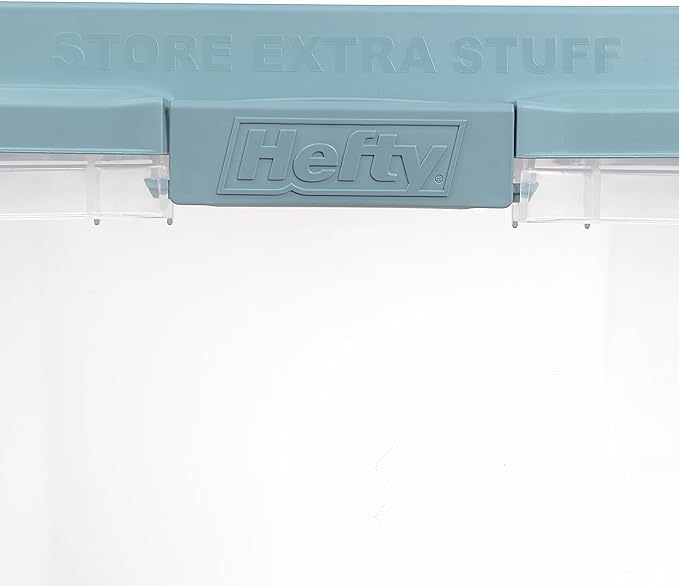 Hefty HI-RISE 18 Qt Plastic Storage Bins with Lids, 8 Pack Clear Stackable Containers with Secure Latching Handles, Under Bed Storage Boxes for Clothes, Shoes, Toys, Closet Organization