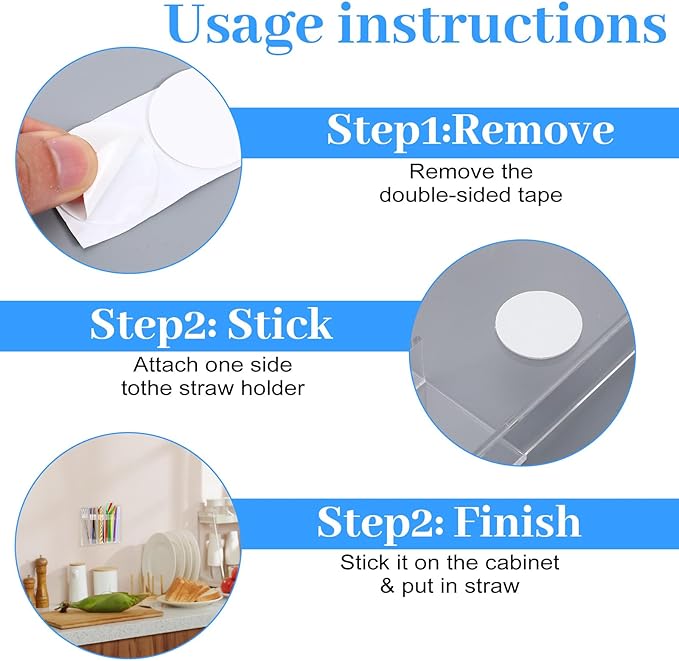 9.8" Large Acrylic Straw Holder for Cabinet Door with Ultra Sticky Double Sided Adhesive Tape, Reusable Straws Organizer, Transparent Storage Dispenser for Kitchen Counter Cupboard (2 Pcs)