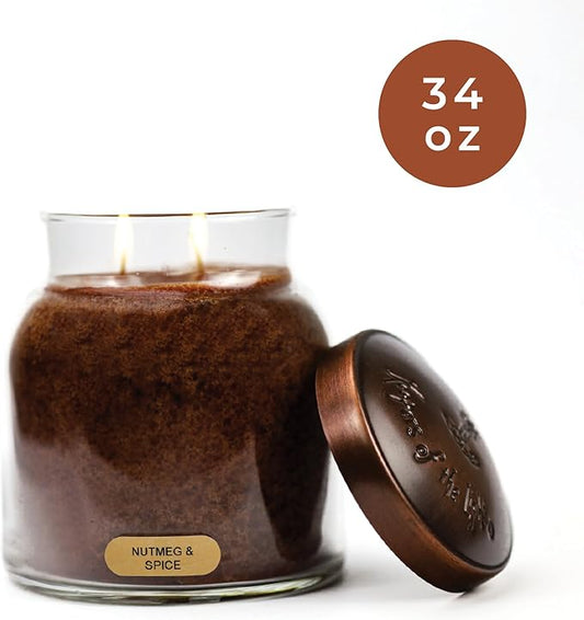 A Cheerful Giver - Nutmeg & Spice - 34oz Papa Scented Candle Jar with Lid - Keepers of The Light - 155 Hours of Burn Time, Gift for Women, Brown