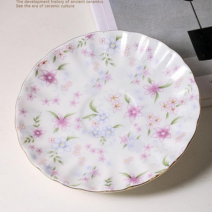 Bone China teacups,Vintage flower Pattern Espresso Teacups and Saucers,ceramic Coffee Mug Set & tea cups for women,about 7 oz(200 ml), Style02