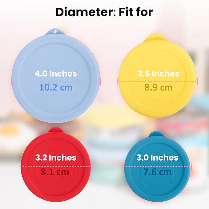 5 PCs Practical Canning Lid Set — 1 Pack Magnetic Can Opener Bundle with 4 Packs Silicone Can Lids, Fit 3.0''|3.2''|3.5''|4.0'' Canned Food | Stainless Steel Can Opener Manual | Holiday Kitchen Set