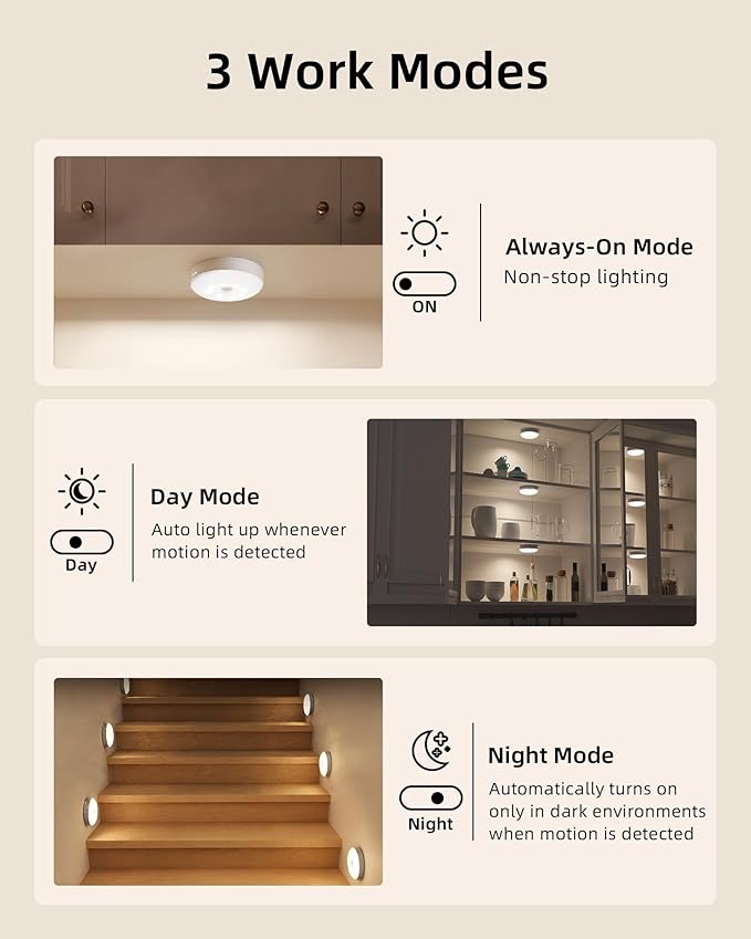 EZVALO 6-Pack Under Cabinet Lighting, Rechargeable Motion Sensor Puck Lights with Remote, 3 Color Temps &12 RGB Colors, Magnetic Stick on Light, Dimmable Under Counter Lights for Kitchen, Shelf, Stair