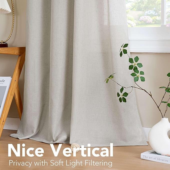 H.VERSAILTEX Living Room Linen Curtains - Semi Sheer, Nickel Grommet, Energy Saving, Light Filtering Window Treatments - Pale Oak, 2 Panels, 52 x 84 Inch
