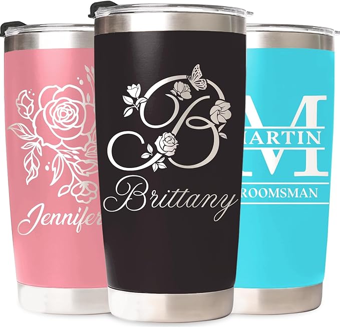 Personalized Tumbler with Names, Custom Travel Coffee Insulated Tumbler 20 oz for Wedding Groomsmen Gifts, Stainless Steel Cup with Lid, Personalized Birthday Christmas Gifts for Men Women