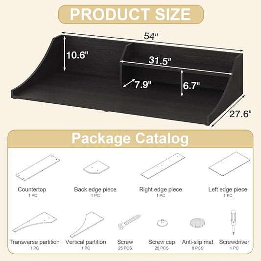 Bathroom Countertop Organizer, 54'' Washer Countertop Topper for Laundry Room Organization and Storage, Black
