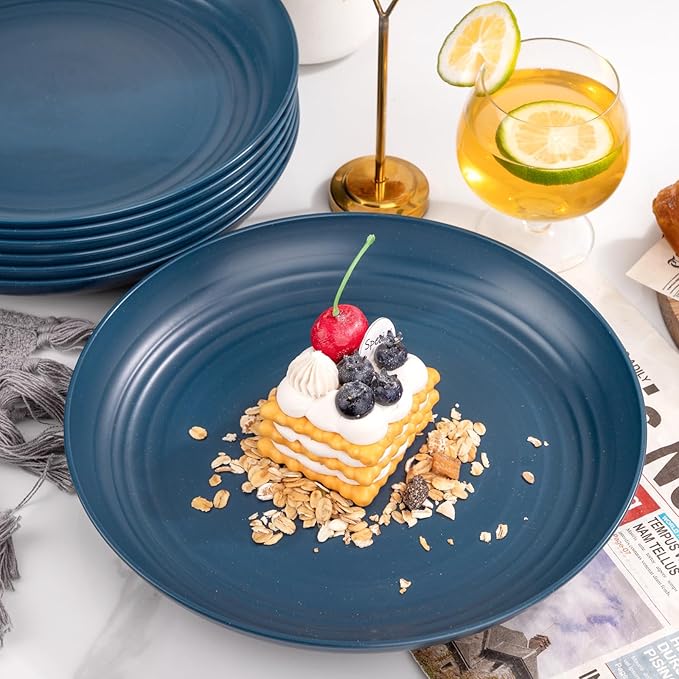 Supernal Dark Blue Wheat Straw Plates - 16pcs Dinner Set, Reusable, Unbreakable, Dishwasher & Microwave Safe for Camping, Picnic