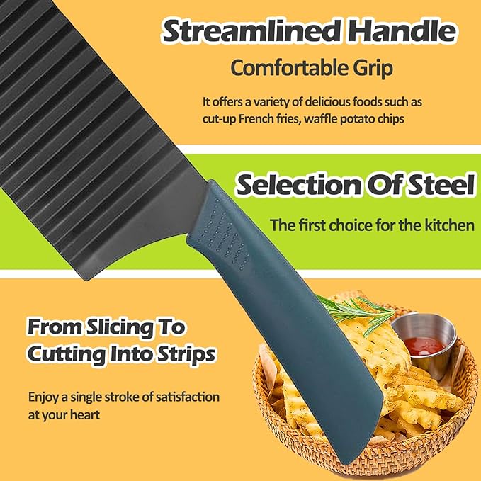 JAYVAR Crinkle Cutter Wavy Slicer for Veggies, French Fry Cutter, Stainless Steel Potato Slicer Wavy Chopper,Vegetable Crinkle Cutting Onion Chopping Tool for Fancy Edges for Cucumber, Kitchen Gadgets