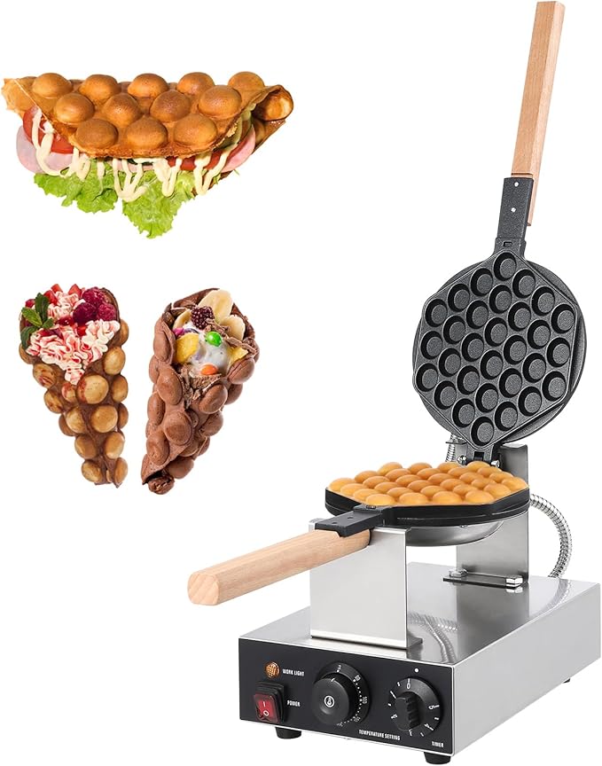 Garvee Electric Bubble Waffle Maker, 2800W Round Waffle Iron Bubble Waffle Maker Non-Stick Egg Machine for Home and Commercial Use, Single