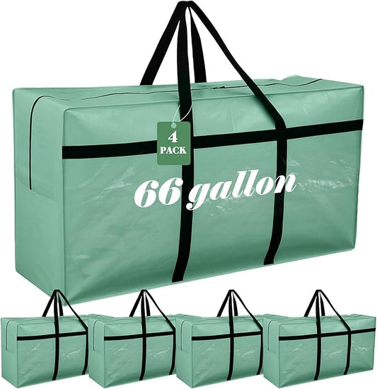 4 Pcs 66 Gallon Large Moving Bags with Zipper and Handles Foldable Storage Duffle Bags Heavy Duty Extra Large Totes for College Dorm Travel Clothes Blankets Bedding Moving (Teal)
