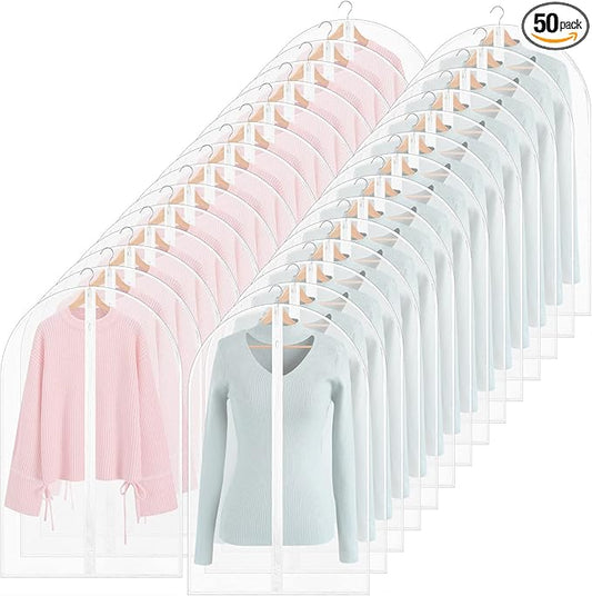 Amylove 50 Pcs 24'' x 32'' Clear Garment Bags Full Zipper Suit Bags Lightweight Clothes Cover for Hanging PEVA Protectors Breathable Dust Cover Plastic