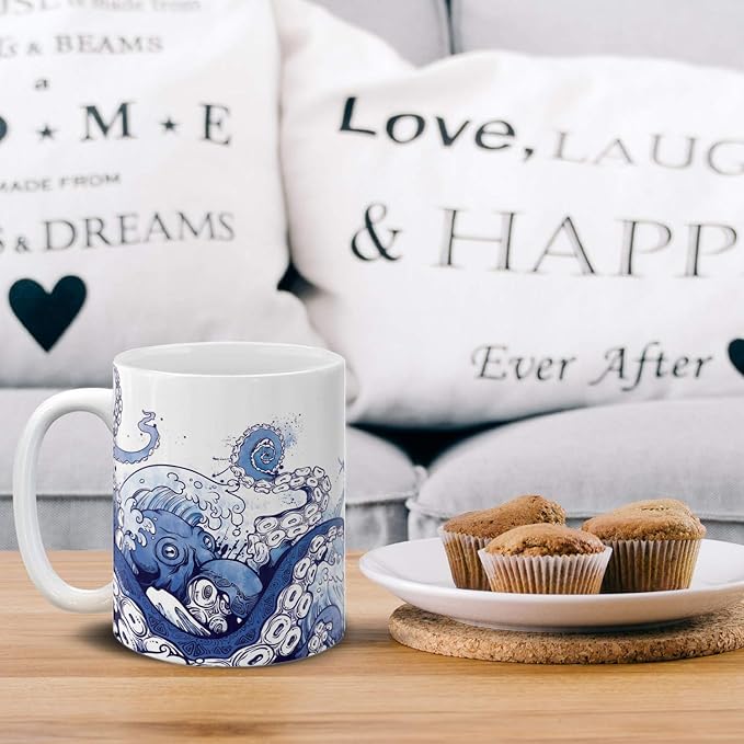 MUGBREW Giant Blue Octopus Ceramic Coffee Mug Tea Cup, 11 OZ