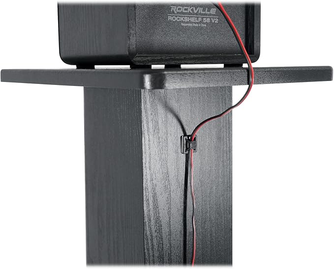 Rockville SS36B Pair Premium 36" Home Speaker Stands, 100Lbs Capacity, Black Wood Grain, Dual Top Platforms, Brass and Rubber Spikes, Isolation Pads, for Bookshelf and Surround Sound Speakers
