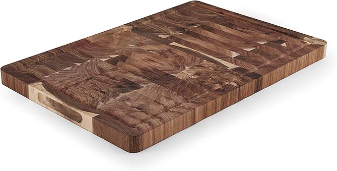 Farberware Thick End Grain Acacia Cutting Board with Juice Groove and Finger Grips, 12x18 Inch