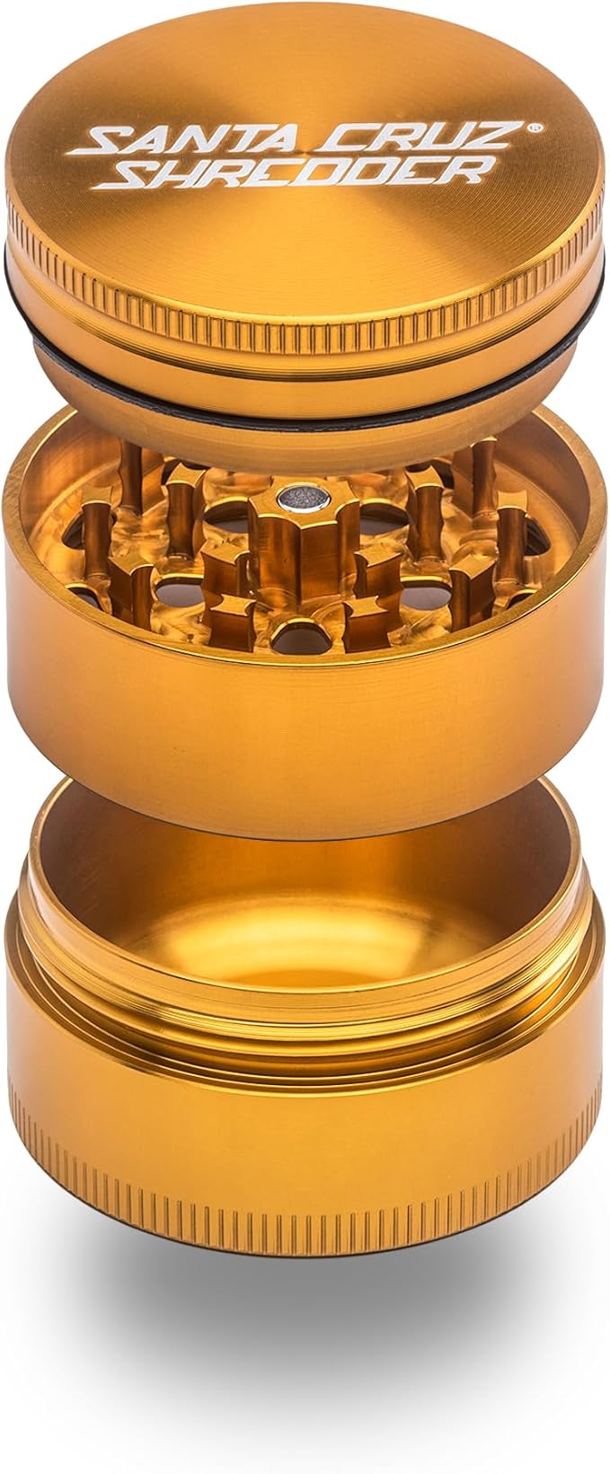 Santa Cruz Shredder Metal Spice Grinder Knurled Top for Stronger Grip 3-Piece Medium 2.2" (Gold)