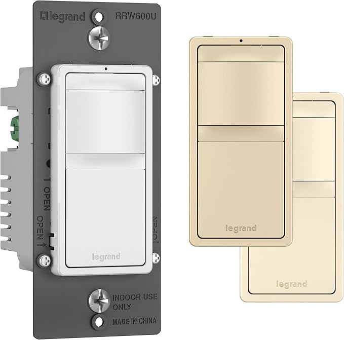Legrand radiant RRW600UTCCCV4 600W Occupancy Motion Sensor Light Switch, 180 Degree Coverage, Auto On/Auto Off, Single Pole, White/Light Almond/Ivory (1 Count)