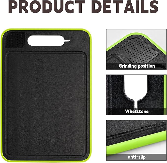 Cutting Board Double Sided,2 Pcs Vegetable Board With Sharpening Stone,Large Size+Small Size,Food Grade Stainless steel and Wheat straw PP Material,Eco-Friendly (black)