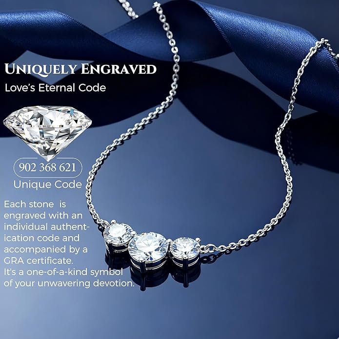 Moissanite Necklace for Women Three-Stone I Love You Jewelry Pendant Sterling Silver Lab Created Gem for Her Gift for Wedding Anniversary Birthday to My Wife Daughter Girlfriend Mom