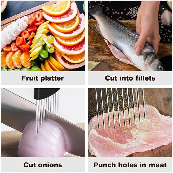 Stainless Steel Onion Slice Holder, 2026 New Upgraded Vegetable Slicer Cutter, Chopper Slicing Assistant Tool for Meat, Onion, Potato, Tomato Home Kitchen Tools (2pcs)