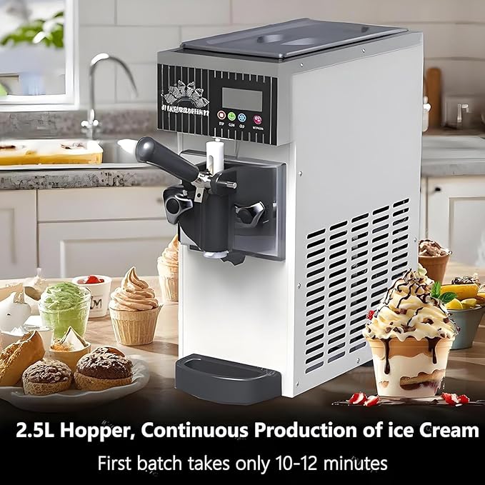 Soft Serve Ice Cream Machine for Home,Countertop Soft Serve Ice Cream Maker,4-5 Kg/H Yield,with Pre-Cooling,Auto Clean,LCD Panel Soft Serve Maker Single Flavor Soft Serve Ice Cream Machine,Orange