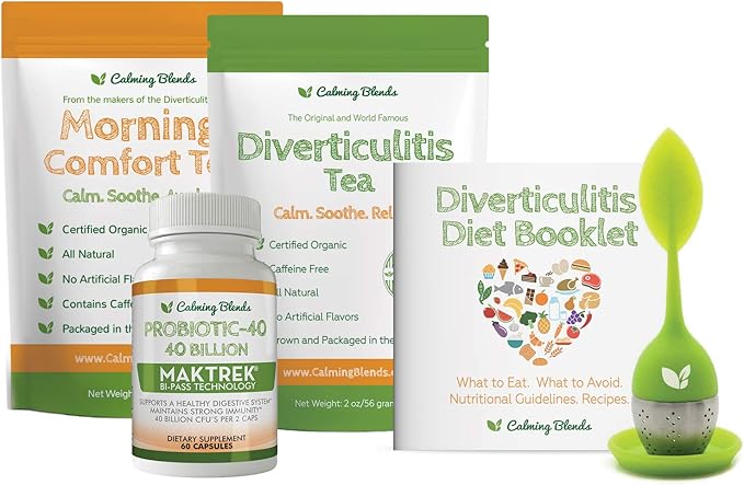 CALMING BLENDS Tea Bundle Pack | Diverticulitis, Morning Comfort Tea, Probiotic Infuser | Supports Complete Digestive Health
