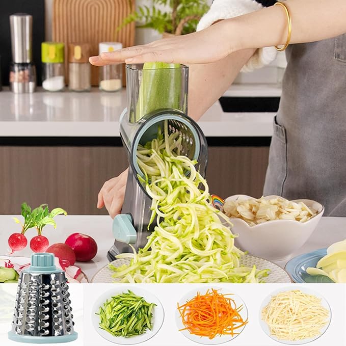 Cheese Grater with Handle,Multifunctional Rotary Cheese Grater,Kitchen Cheese Shredder Can Easily Chop Vegetables,Potatoes,Carrots,Etc.The Suction Cup is Stable and Easy to Clean (blue)