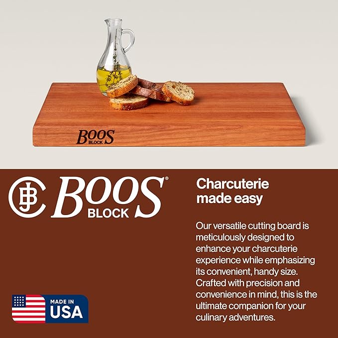 John Boos R-Board Series Rectangular Wooden Cherry Cutting Board 18”x12” – 1.5” Thick, 7-lb Reversible Butcher Block with Edge-Grain & Finger Grips – Made in the USA