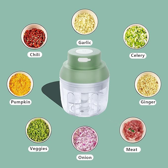 Electric Garlic Chopper, Kenpiko Powerful Mini Chopper, Rechargeable Electric Mini Garlic Chopper for Vegetable/Onions/Meat/Salad, 250ML/100ML, 2 Stainless Steel Blade, Waterproof, BPA Free