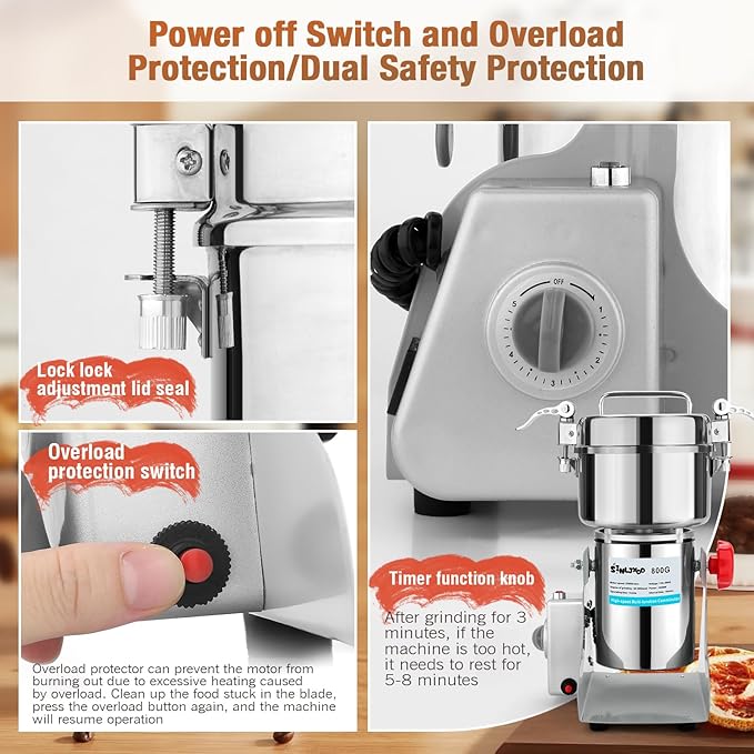 Electric Grain Mill Grinder - Swing Type 3500W 110V 2500g Commercial Spice Grinder,Suitable for Flour,Corn,and Coffee,Indian Spices,Herbs,Pepper(2500g)