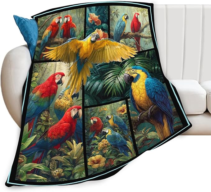 Parrot Blanket Gifts for Girls Women Boys Tropical Birds Throw Blankets Cozy Plush Fleece Botanical Flannel Fuzzy for Couch Decor 80"X60"