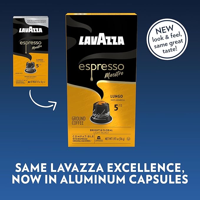 Lavazza Leggero Lungo Medium Roast Capsules Compatible with Nespresso Original Machines (Pack of 60) ,Value Pack, Blended and roasted in Italy, Full bodied, velvety crema and fruity and floral notes