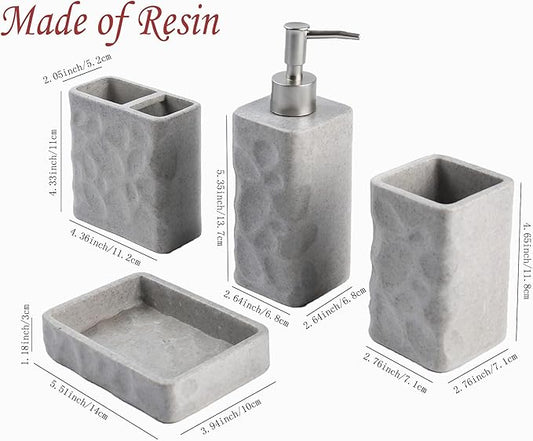 Hymmah Bathroom Accessories Set,Toothbrush Holder,Farmhouse Bathroom Decor,4 Pcs Resin Gift Set Apartment Necessities, Contain Toothbrush Cup,Soap Dispenser,Soap Dish,Tumbler