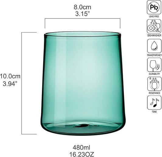 Emerald Green Glass Tumbler Set of 4 – 16.5 oz Borosilicate Drinkware – Durable, Lead-Free, Dishwasher Safe – Unique Colored Glasses for Any Drink