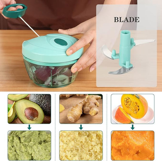 Cambom Manual Food Chopper Vegetable Cutter, Hand String Vegetable Chopper Onions Cutter for Vegetable Fruits Nuts BPA Free Food Safe Material, 550ml Blue