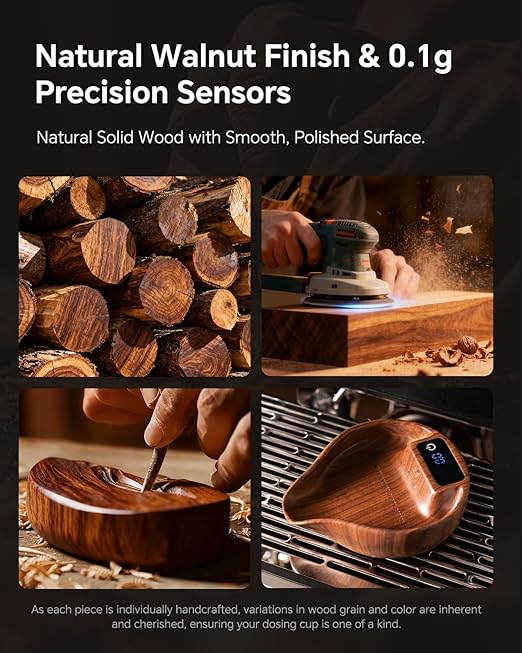 Walnut Coffee Bean Scale and Spray Bottle Kit - MUVNA Mini Rechargeable 0.1 Precision Dosing Tray Walnut Wood with LED Display for Espresso, Tea, Kitchen Spice