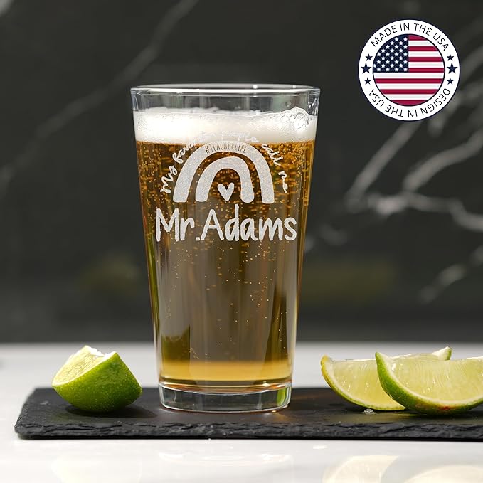 Personalized Teacher Gifts, Custom Beer Glasses for Women, Teachers Appreciation Gift, Engraved Funny Gift for Preschool Elementary High School Teacher Professor