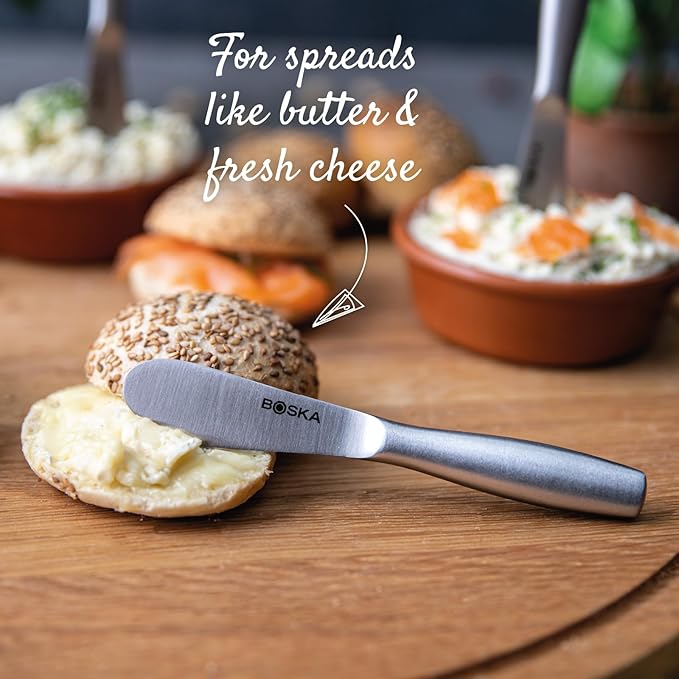 BOSKA Cheese Spreading Knives Mini Copenhagen – 3 Stainless Steel Cheese Spreaders for Butter, Soft Cheese & Appetizers – Elegant Butter Knife Set for Cheese Boards & Entertaining