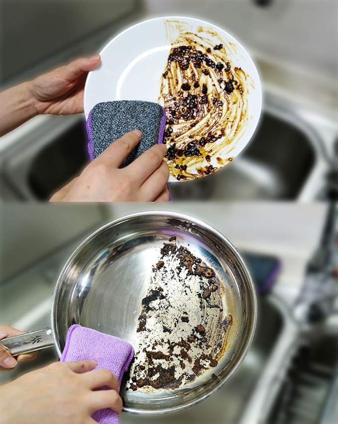 UPSTAR Kitchen Sponges for Dishes, Microfiber Cleaning Scrubber, Non-Scratch Scrubbies for Dishwashing and Bathroom, Size L Pack of 4