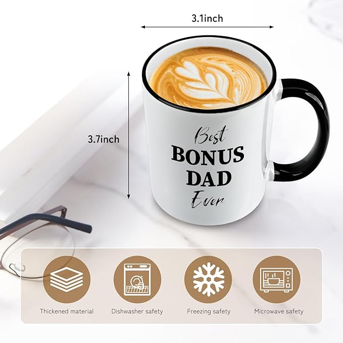 Bonus Dad Gifts, Best Bouns Dad Ever Coffee Mug, Fathers Day Gift Birthday Gift for Men Him Husband from Kids Wife, 11Oz