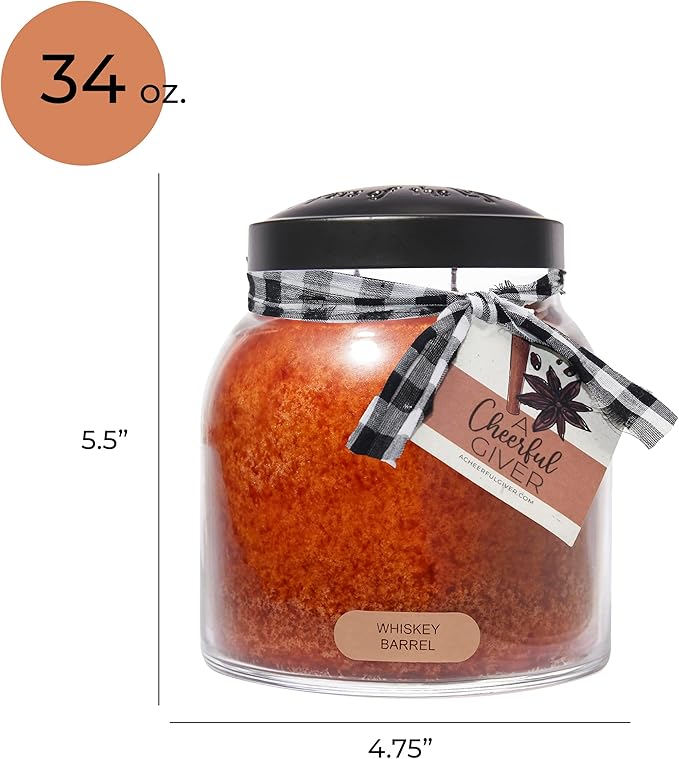 A Cheerful Giver - Whiskey Barrel - 34oz Papa Scented Candle Jar with Lid - Keepers of The Light - 155 Hours of Burn Time, Gift for Father's Day, Brown