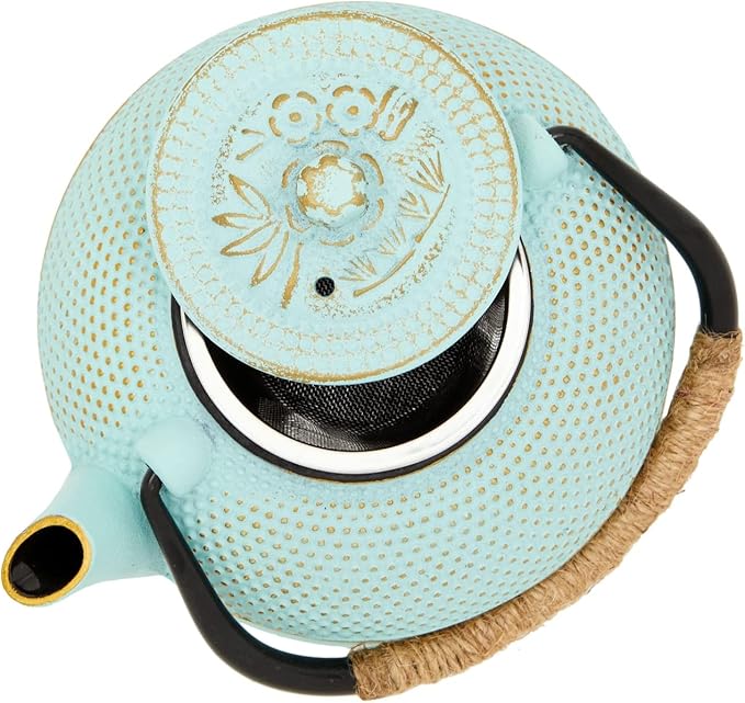 Juvale Cast Iron Tea Kettle with Infuser - Green, 18 oz/500 ml, 3-Piece Set - Teapot for Brewing Loose Leaf Tea - Stovetop Safe Tetsubin Set with Trivet