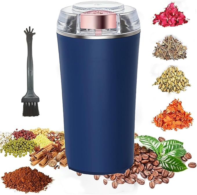 Electric Herb Grinder 200W Powerful Fast Grinding for Dry Spices Flower Buds with Brush, Easy On/Off One-Touch Push Button Powder Grinder Perfect For Herbs, Spices, Nuts, Grains and Coffee Beans