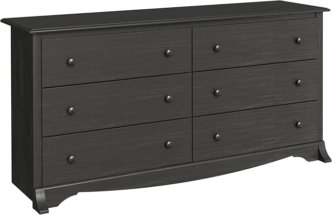 Prepac Sonoma 6-Drawer Double Dresser for Bedroom, Wide Chest of Drawers, Traditional Bedroom Furniture, 59" wide x 17.5" deep x 29" tall, Washed Black