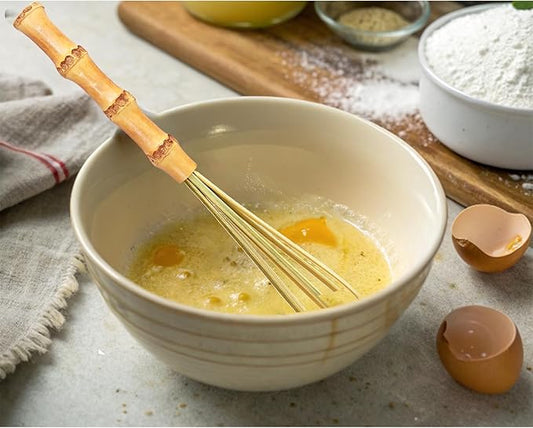 7 Inch Wooden Whisk - Handmade Natural Bamboo Egg Whisk & Frother for Mixing Eggs, Sauces, Batters (Pancake, Waffle), Cream, Matcha, Smoothies - Eco-Friendly Kitchen Tool, Uncoated Multipurpose Mixer