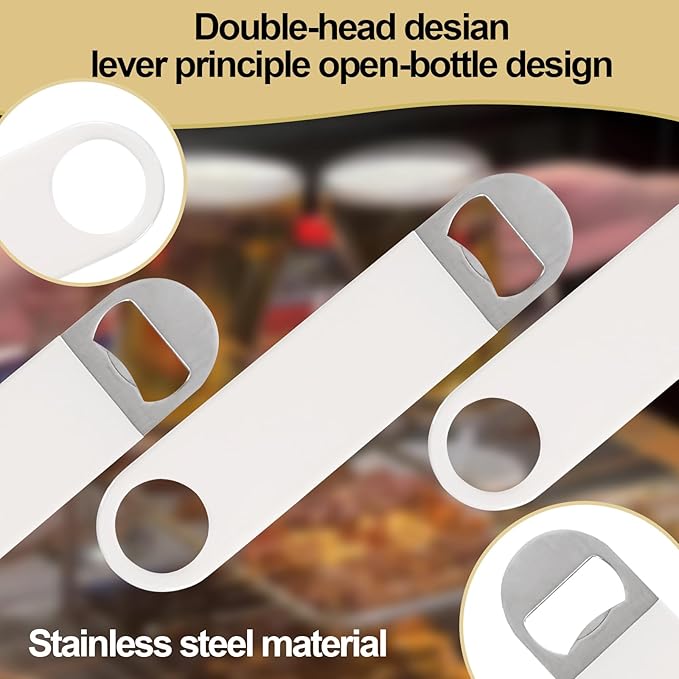 10 Packs Stainless Steel Flat Beer Bottle Openers, Bottle Opener with Rubber Coated Handle, Bar Blade Bottle Openers, White