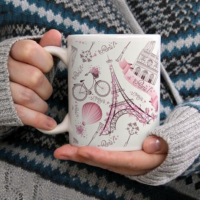 Coffee Mugs Eiffel Tower Pattern Ceramic Latte Mug with Handle 11 OZ for Men Women for Latte Cappuccino Cocoa Milk Dishwasher & Microwave Safe