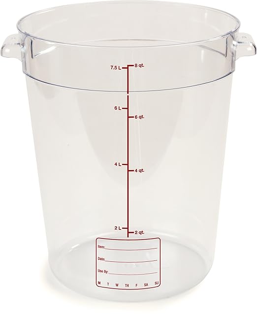 Carlisle FoodService Products Storplus Round Food Storage Container with Stackable Design for Catering, Buffets, Restaurants, Polycarbonate (Pc), 8 Quart, Clear