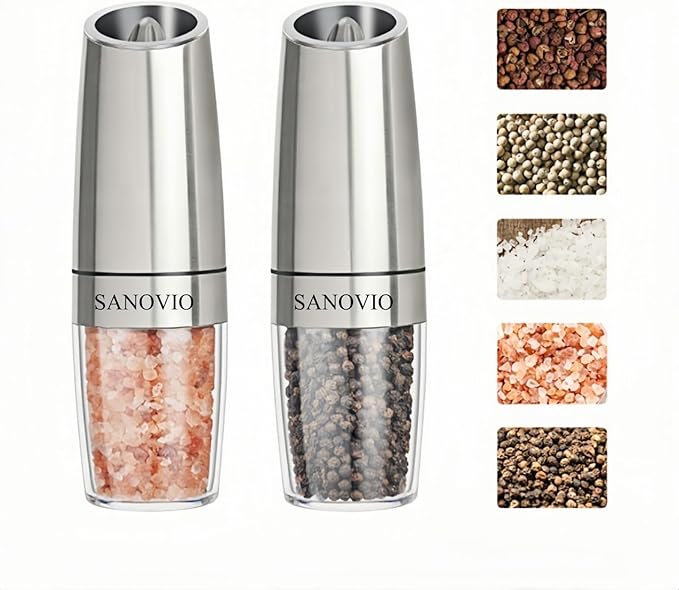 Gravity Electric Salt and Pepper Grinder Set, Adjustable Coarseness, Ceramic Grinding Core, Battery Operated, Perfect for Home Kitchen, BBQ, and Outdoor Picnics(Stainless Steel,2 Pack)