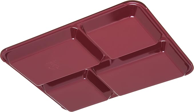 Carlisle FoodService Products Right Hand 4-Compartment Cafeteria / Fast Food Tray, 8.5" x 11", Dark Cranberry (Pack of 12)