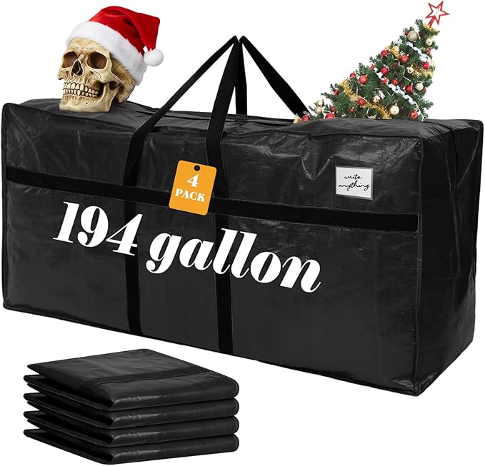 4 Pcs 194 Gallon Large Moving Bags with Zipper and Handles Foldable Storage Duffle Bags Heavy Duty Extra Large Totes for College Dorm Travel Clothes Blankets Bedding Moving (Black)